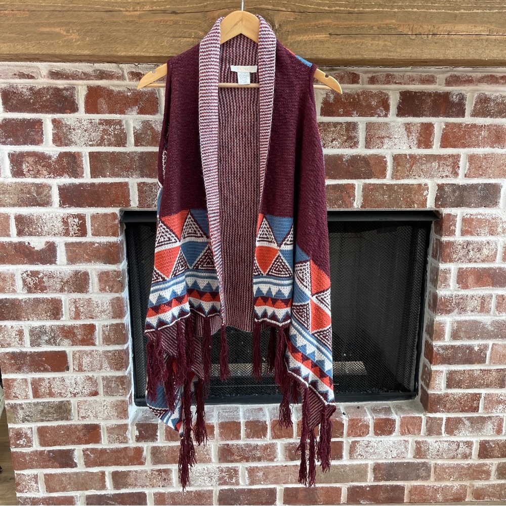 Entro Burgundy, Blue, White and Orange Geometric Duster Vest size S